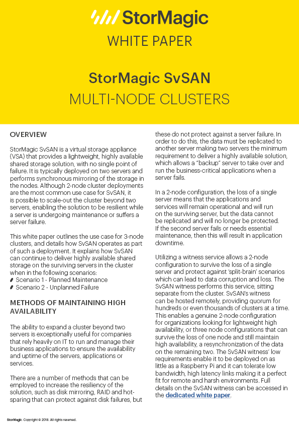 StorMagic SvSAN multi-node clusters