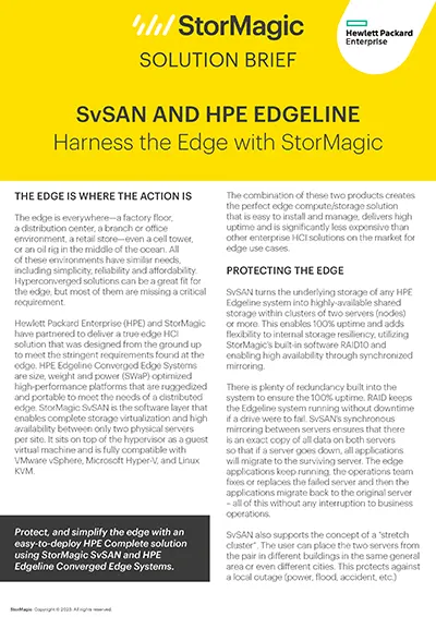 StorMagic SvSAN and HPE Edgeline Solution Brief StorMagic SvSAN and HPE Edgeline Solution Brief