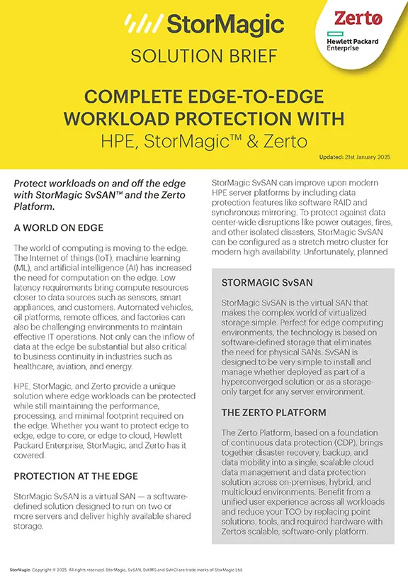 Complete Edge-to-edge Workload Protection with SvSAN and Zerto Solution Brief