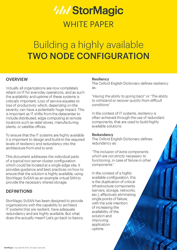Building a Highly Available Two Node Configuration Building a Highly Available Two Node Configuration